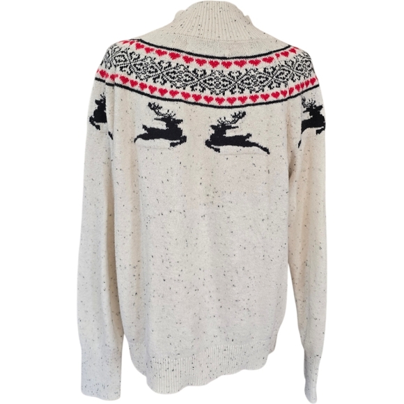 Loft Fair Isle Reindeer Winter White Mock Neck Long Sleeve Knit Sweater L - Picture 3 of 8